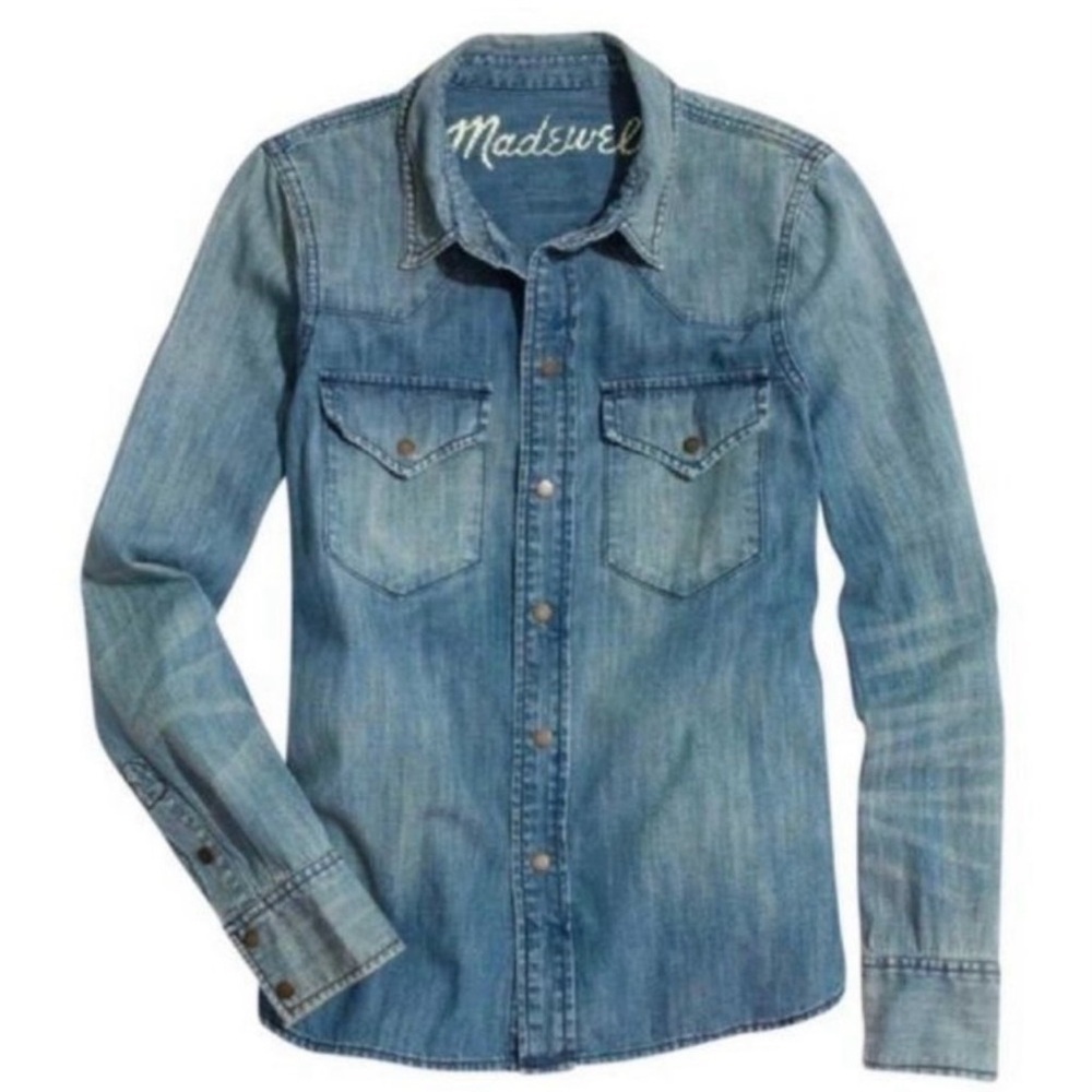 madewell denim shirt with snaps size x-small 100% cotton in excellent condition